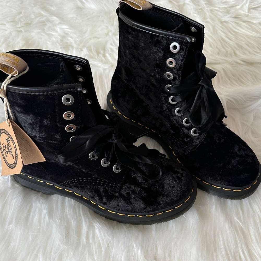 Dr. Martens Black Velvet Combat Boots Vegan 1460 New with tag